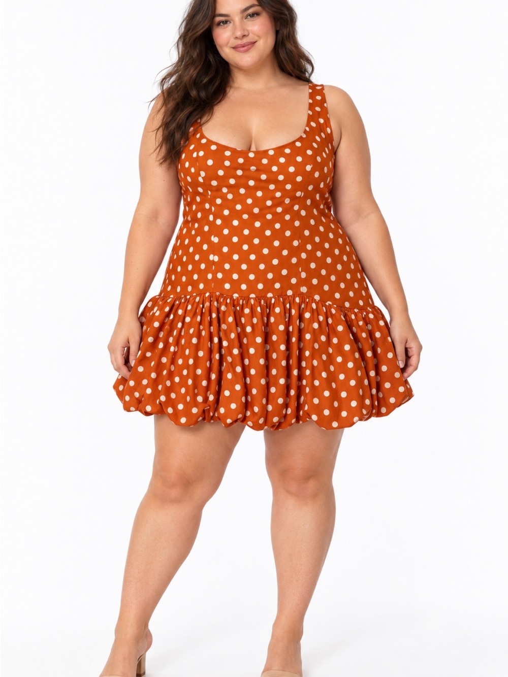: NWT Hutch Lowry Copper Polka Dot Drop Waist Bubble Hem Mini Dress 16W